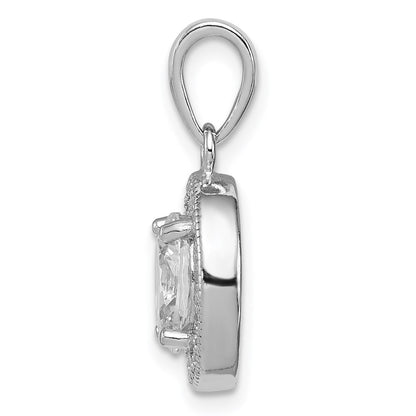Sterling Silver Rhodium-Plated W/ Cz Oval Pendant