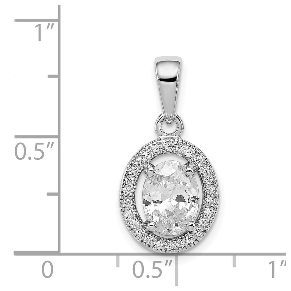 Sterling Silver Rhodium-Plated W/ Cz Oval Pendant