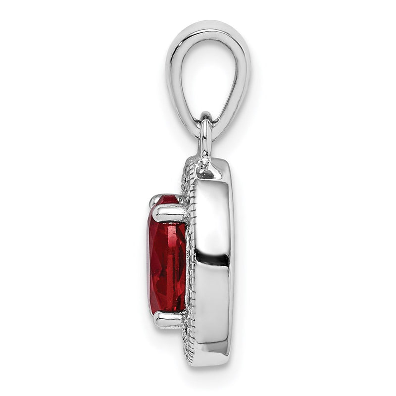 Sterling Silver Rhodium Plated Red Cz And White Halo Pendant