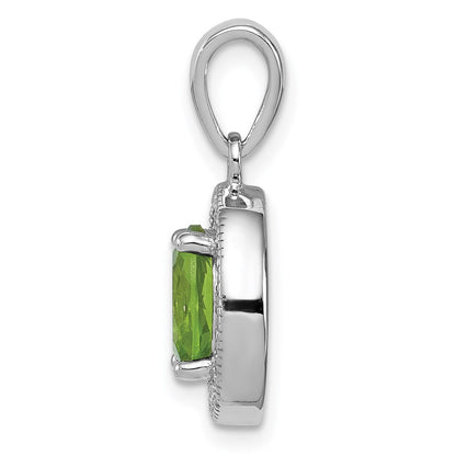 Sterling Silver Rhod-Plated Light Green And White Cz Oval Pendant
