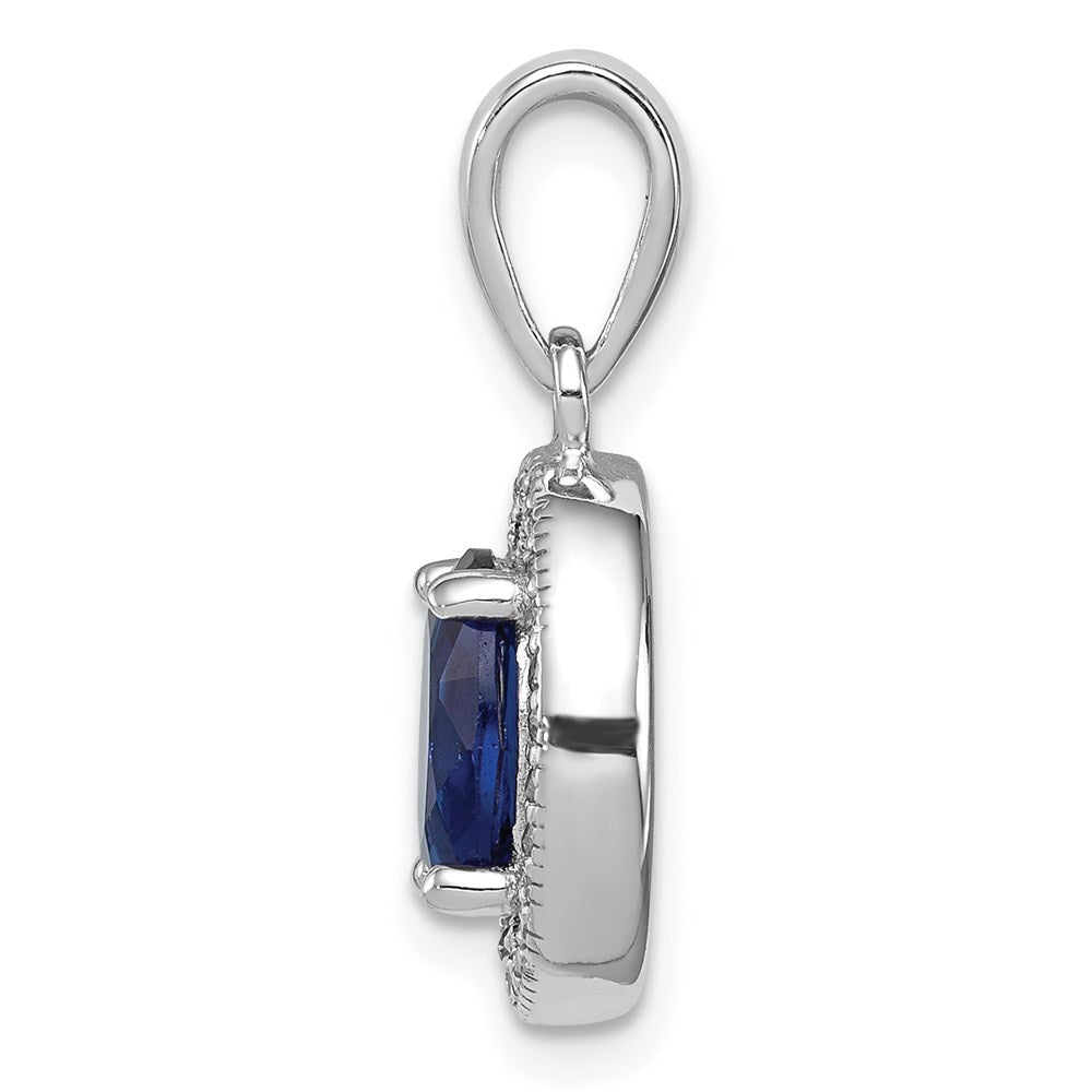 Sterling Silver Rhod-Plated Dark Blue And White Cz Oval Pendant