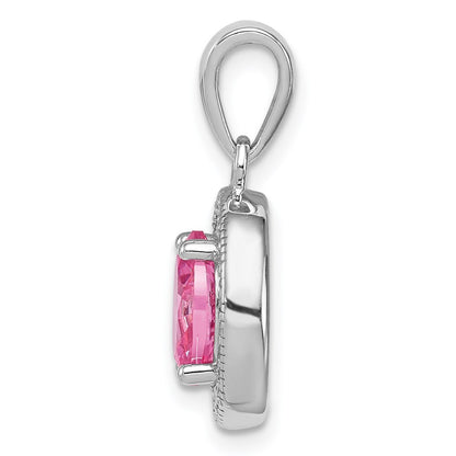Sterling Silver Rhod-Plated Pink And White Cz Oval Pendant