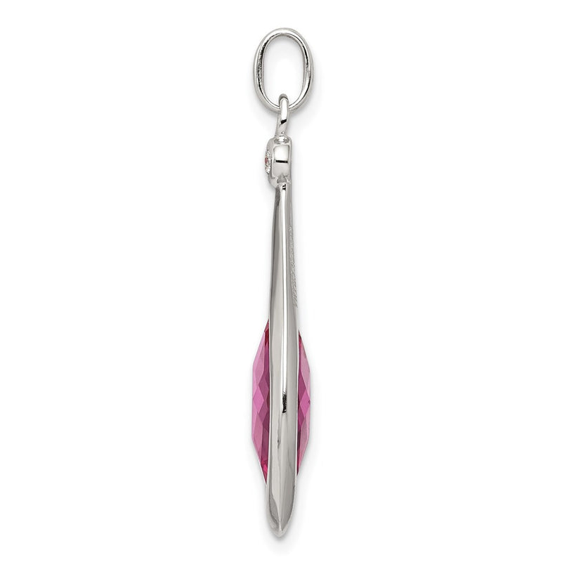 Sterling Silver Rhod-Plated Synthetic Red Fancy-Cut Marquise Pendant