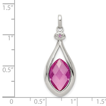 Sterling Silver Rhod-Plated Synthetic Red Fancy-Cut Marquise Pendant