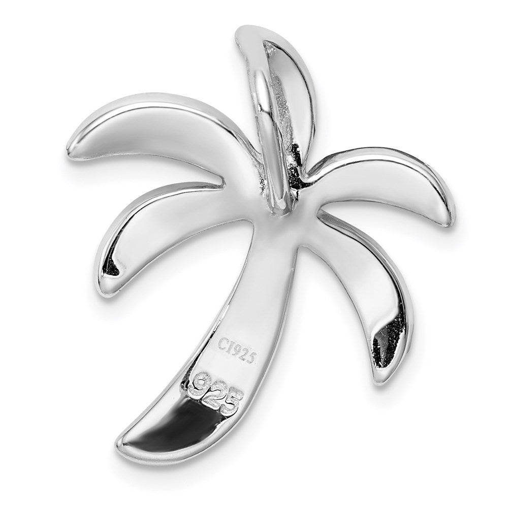 Sterling Silver Rhodium-Plated Created Blue Opal Palm Tree Slide