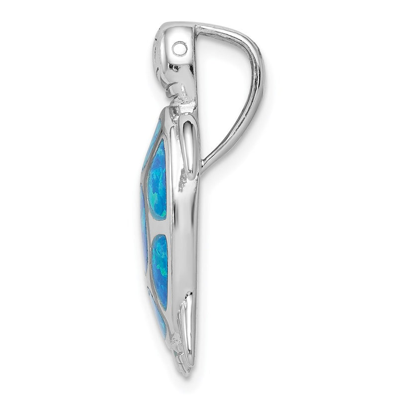 Sterling Silver Rhodium-Plated Polished Created Blue Opal Turtle Slide