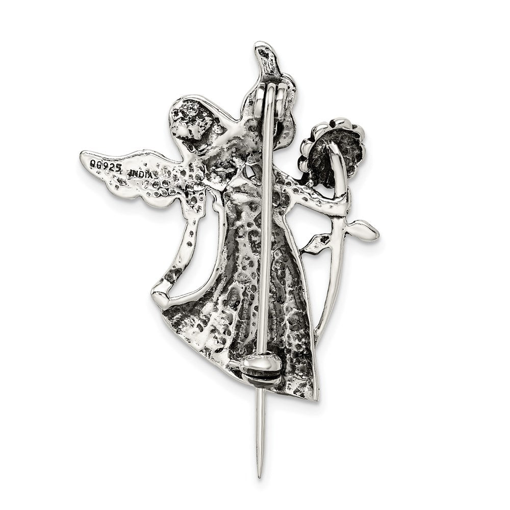 Sterling Silver Polish & Antique Angel W/Flower Pin