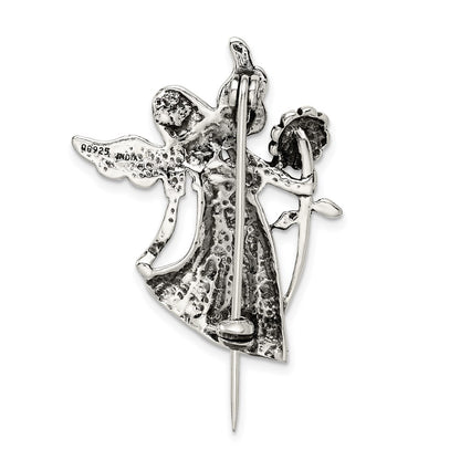 Sterling Silver Polish & Antique Angel W/Flower Pin
