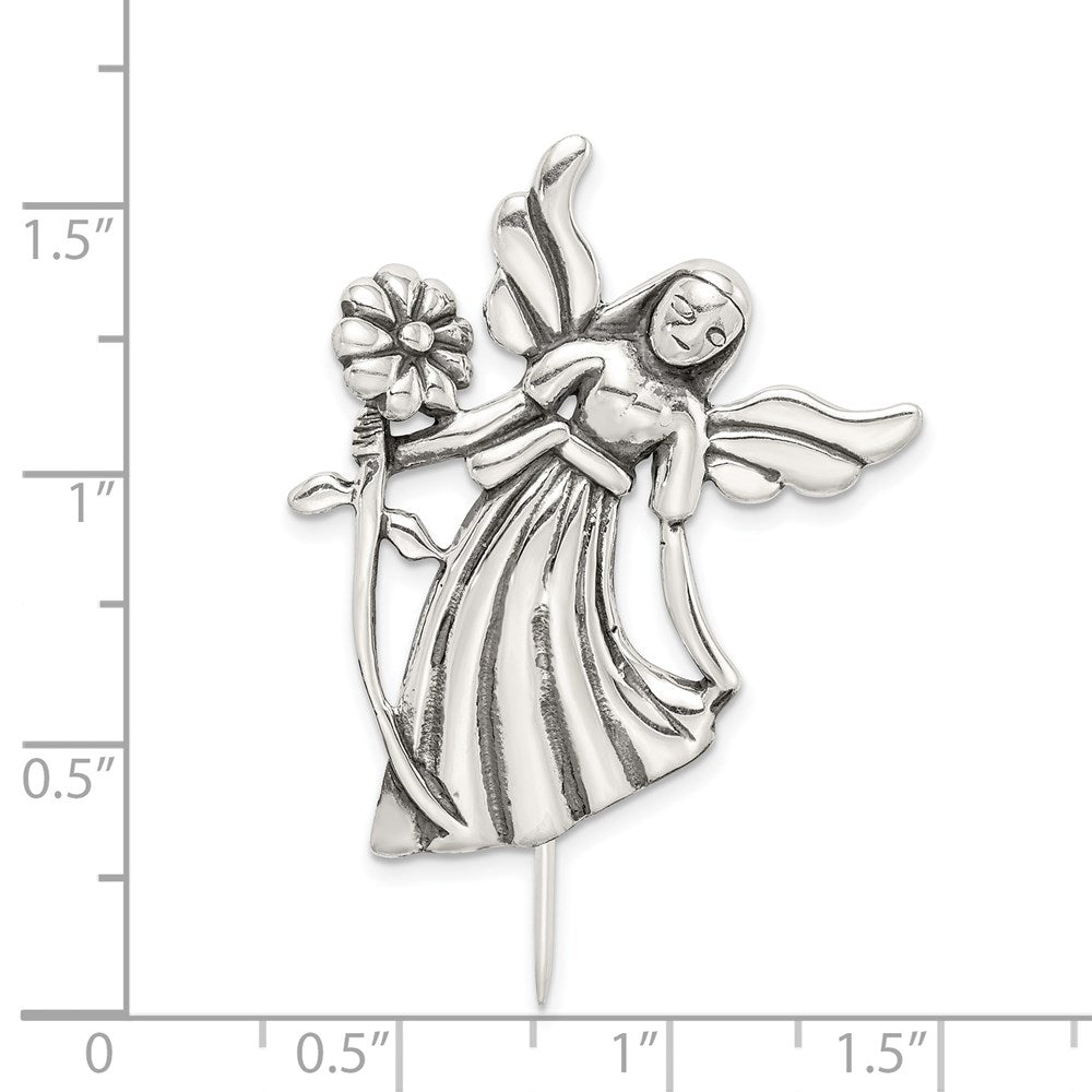 Sterling Silver Polish & Antique Angel W/Flower Pin