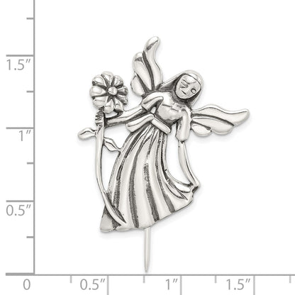 Sterling Silver Polish & Antique Angel W/Flower Pin