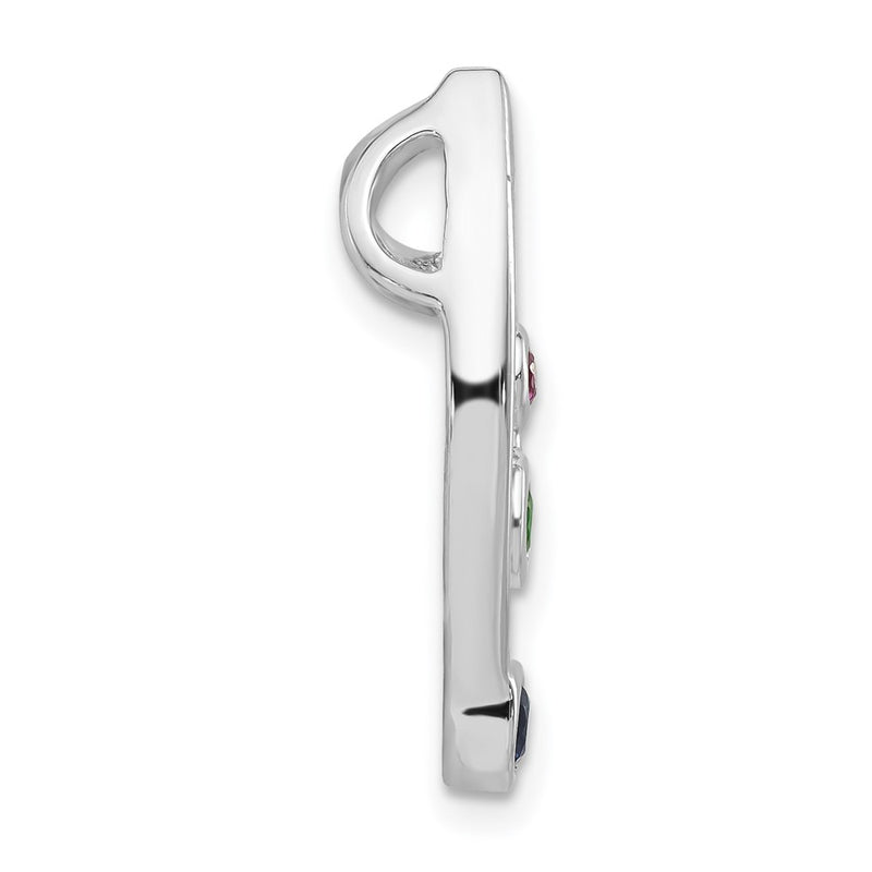 Sterling Silver Polished Red, Green & Blue Cz Chain Slide
