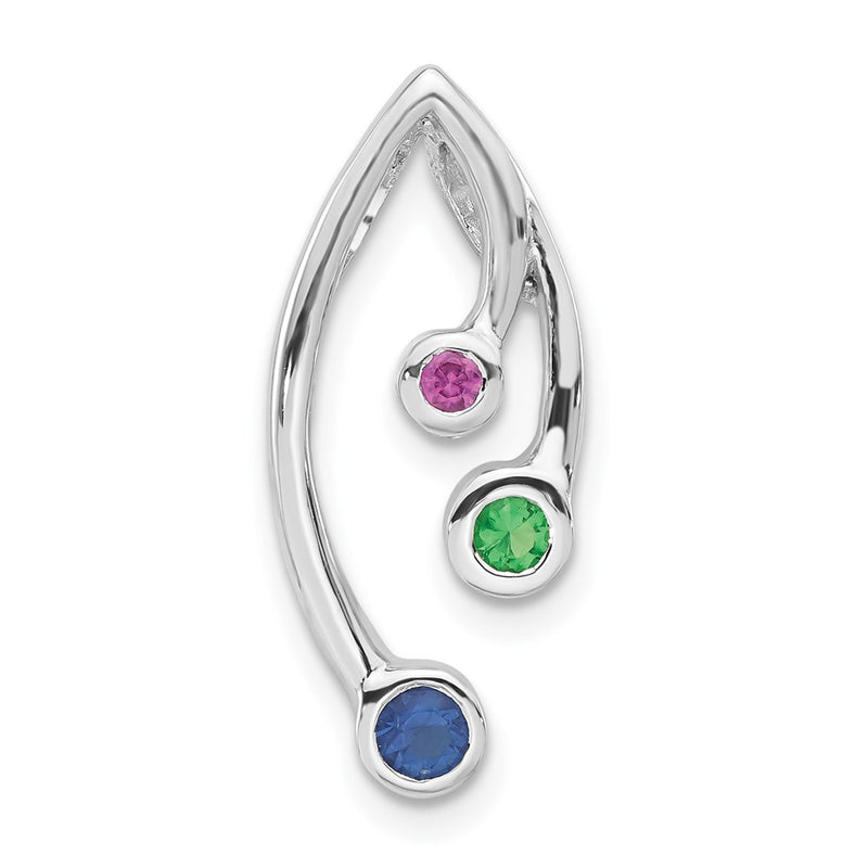 Sterling Silver Polished Red, Green & Blue Cz Chain Slide