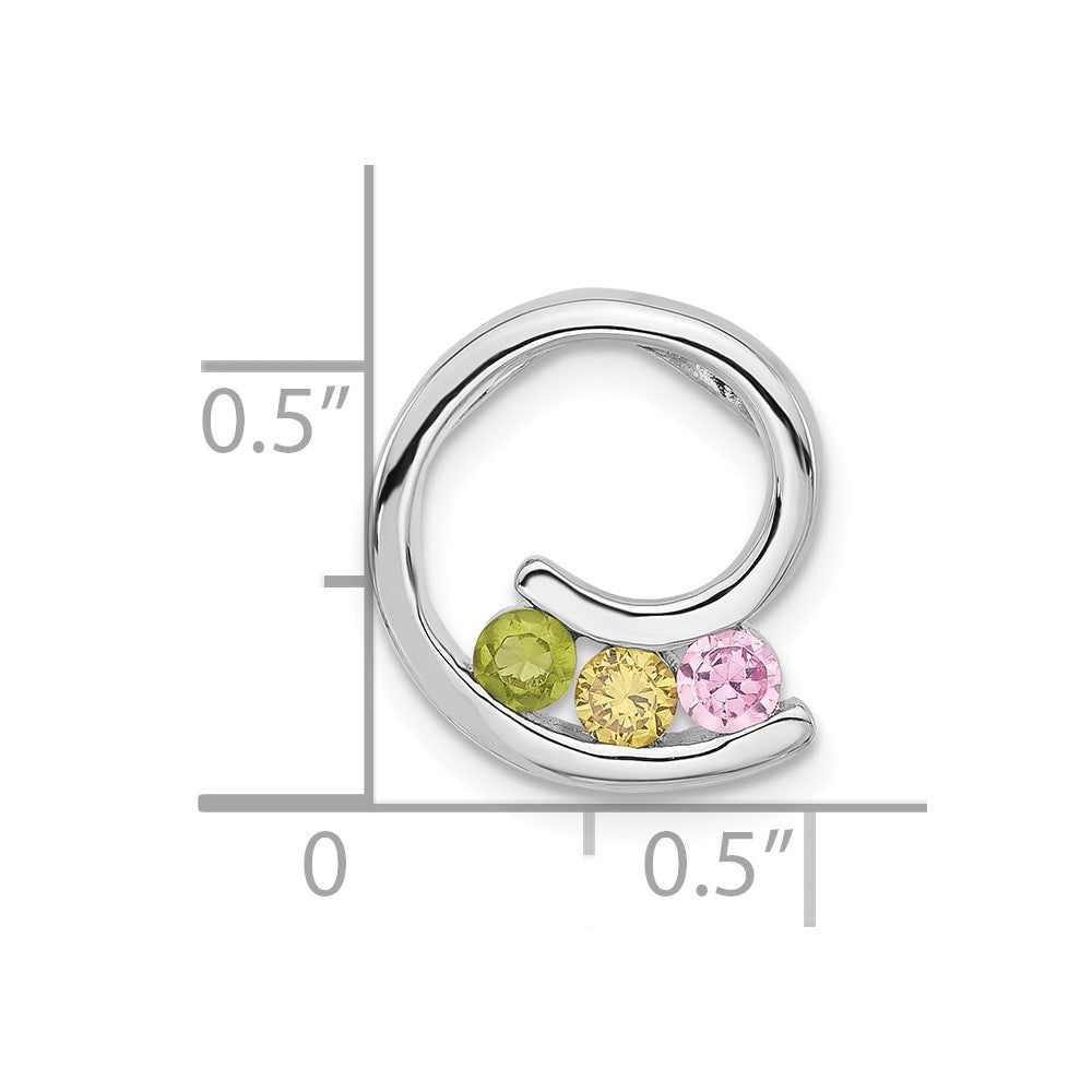 Sterling Silver Polished Green, Yellow & Pink Cz Circle Chain Slide