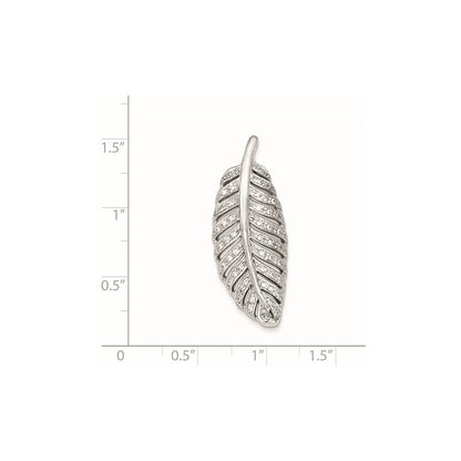 Sterling Silver Rhodium-Plated Polished Cz Leaf Chain Slide Pendant
