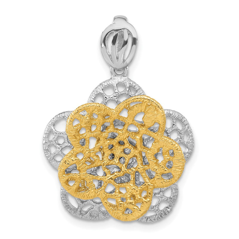 Sterling Silver Rhodium-Plated Gold-Tone Flower Slide Pendant