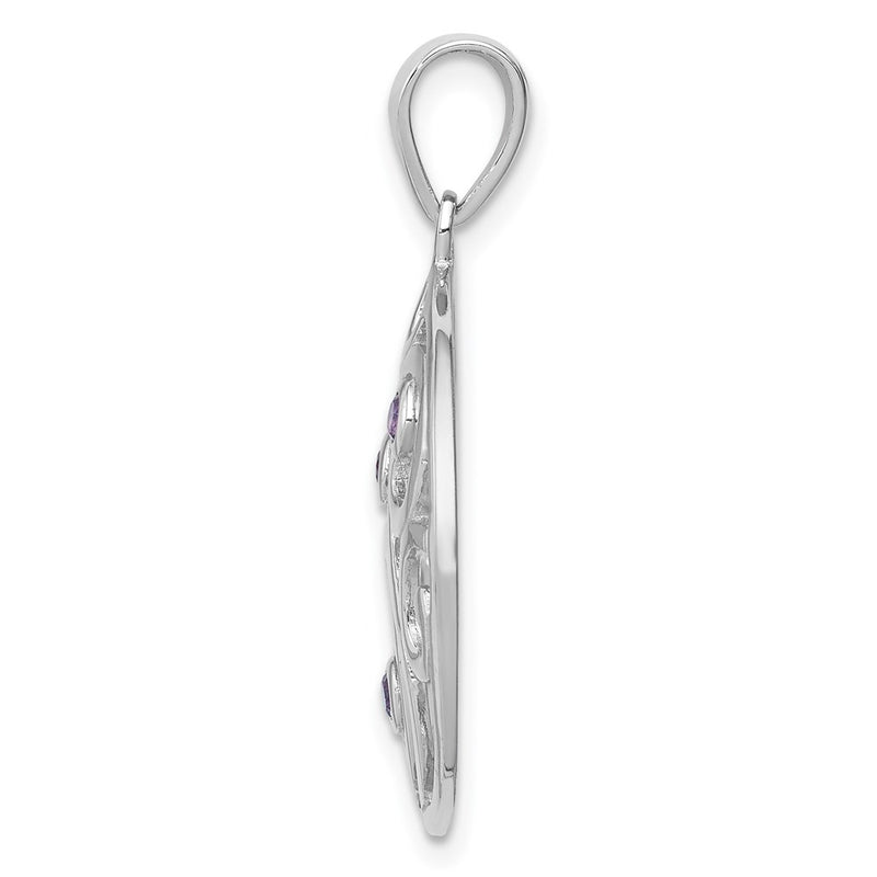 Sterling Silver Rhodium-Plated W/Amethyst Pendant