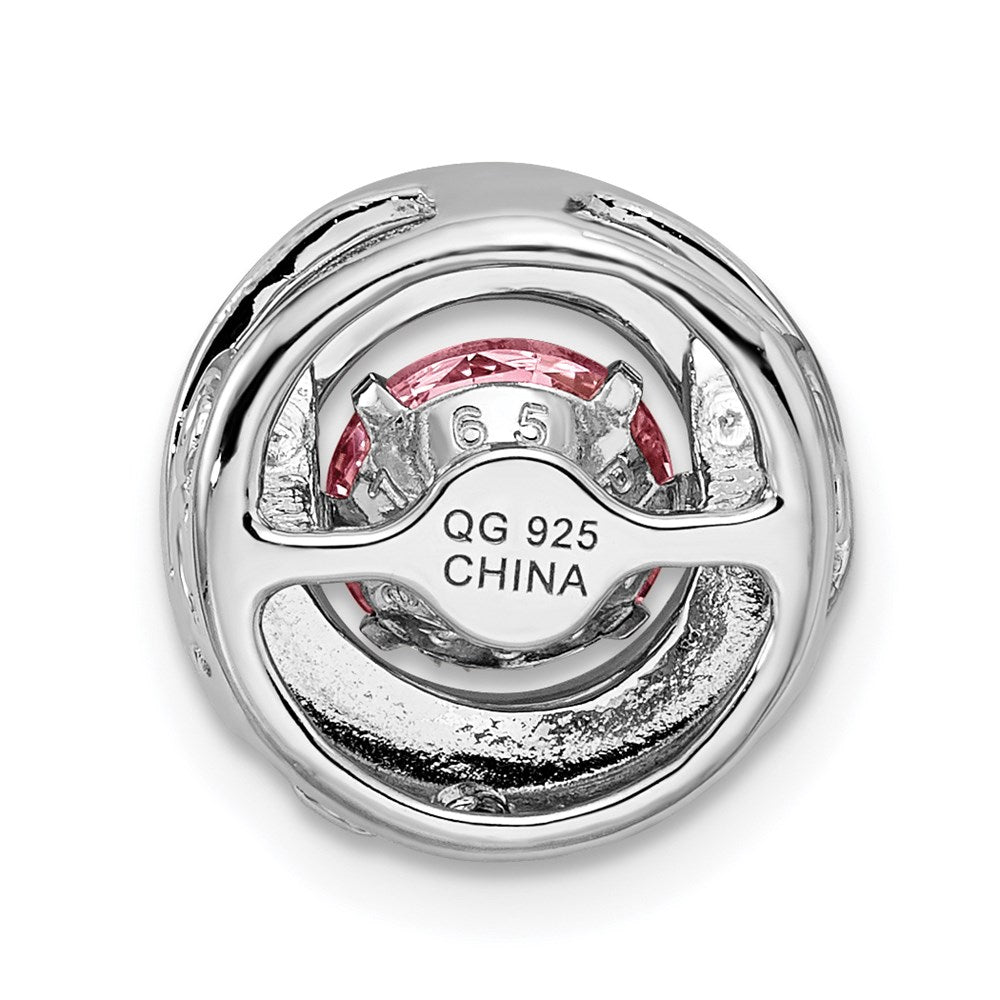 Sterling Silver Platinum-Plated Polished Vibrant Pink Cz Circle Pendant