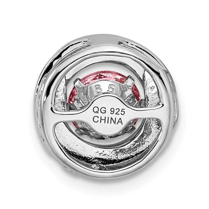 Sterling Silver Platinum-Plated Polished Vibrant Pink Cz Circle Pendant