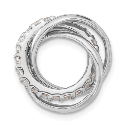 Sterling Silver Polished Cz 3 Ring Chain Slide Pendant