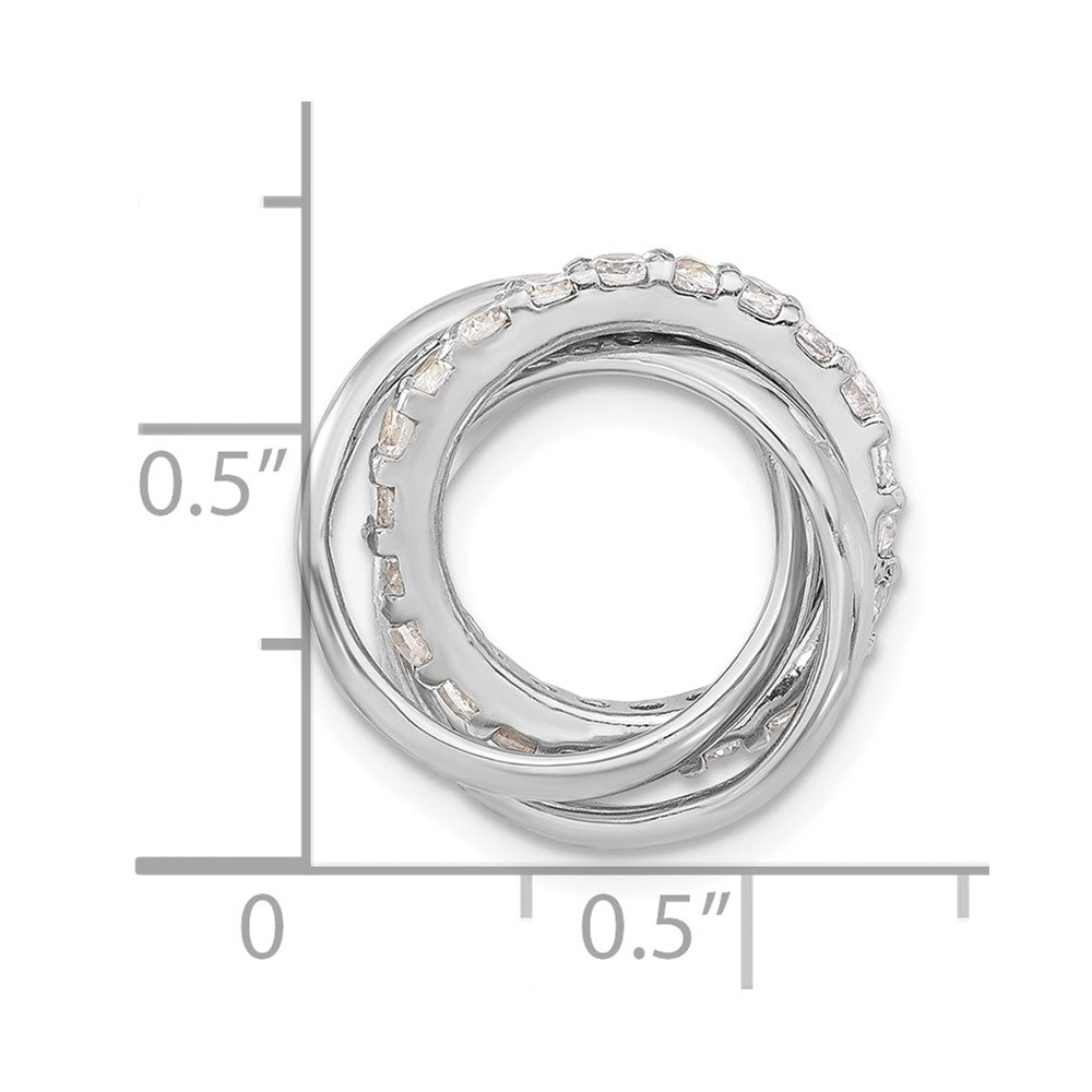 Sterling Silver Polished Cz 3 Ring Chain Slide Pendant