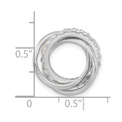Sterling Silver Polished Cz 3 Ring Chain Slide Pendant