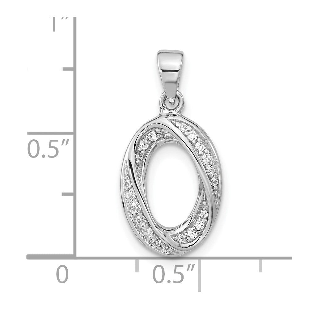 Sterling Silver Polished Fancy Cz Oval Pendant