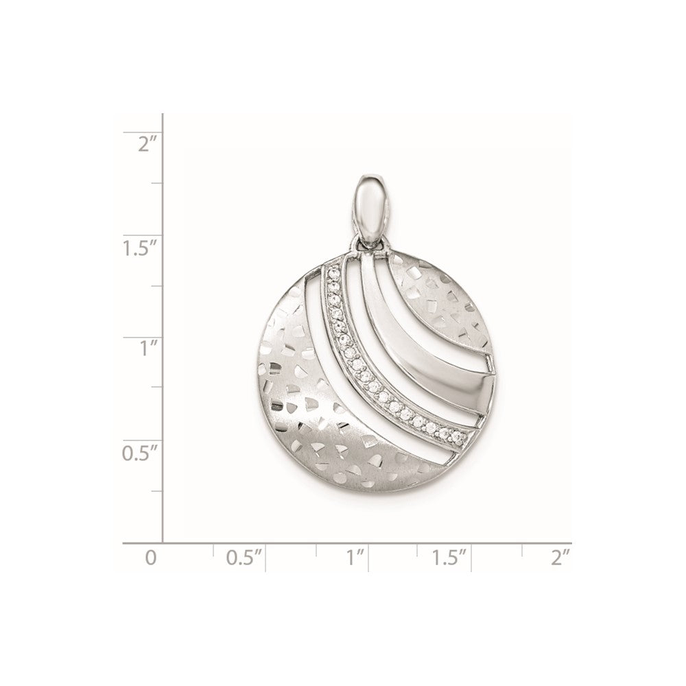 Sterling Silver Polished And Textured W/ Cz Pendant