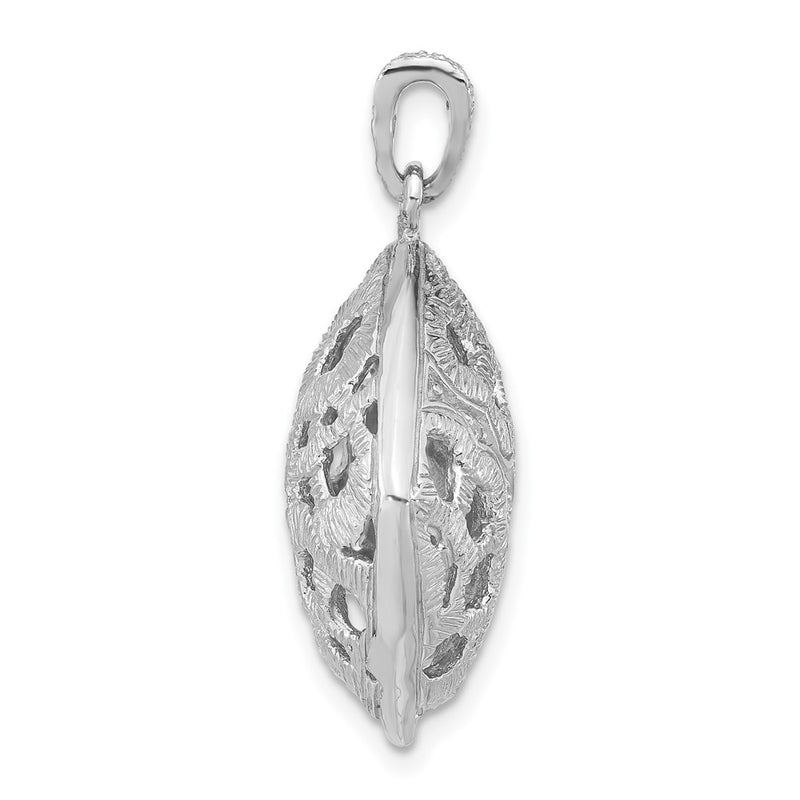 Sterling Silver Rhodium-Plated Textured Crystal Floral Square Pendant