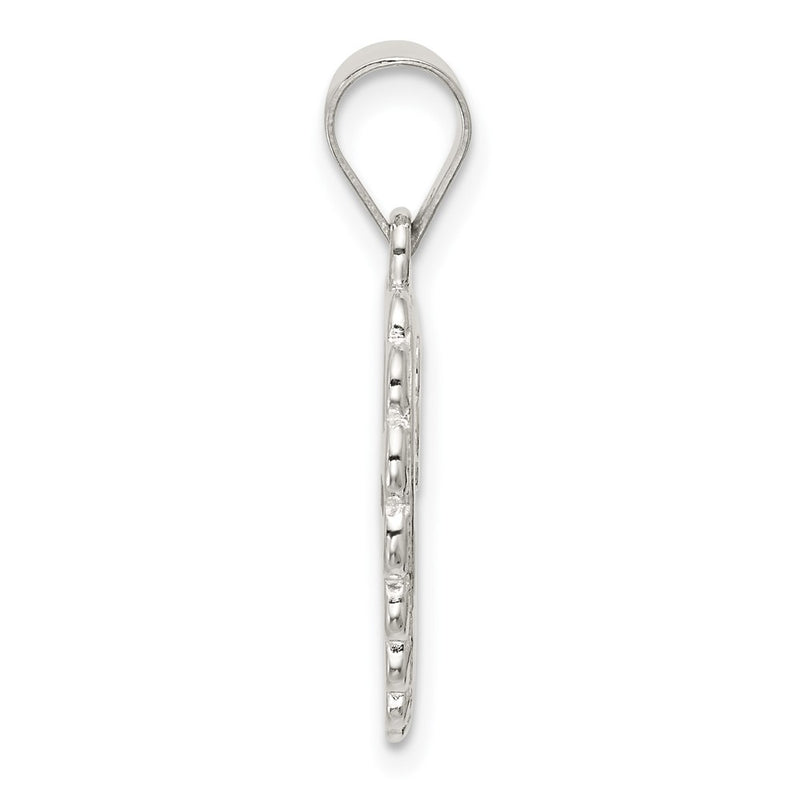 Sterling Silver Polished Mini Floral Center Heart Pendant