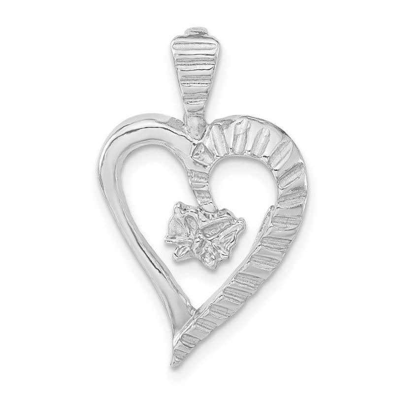 Sterling Silver Polished & Textured Cut-Out Heart Butterfly Pendant