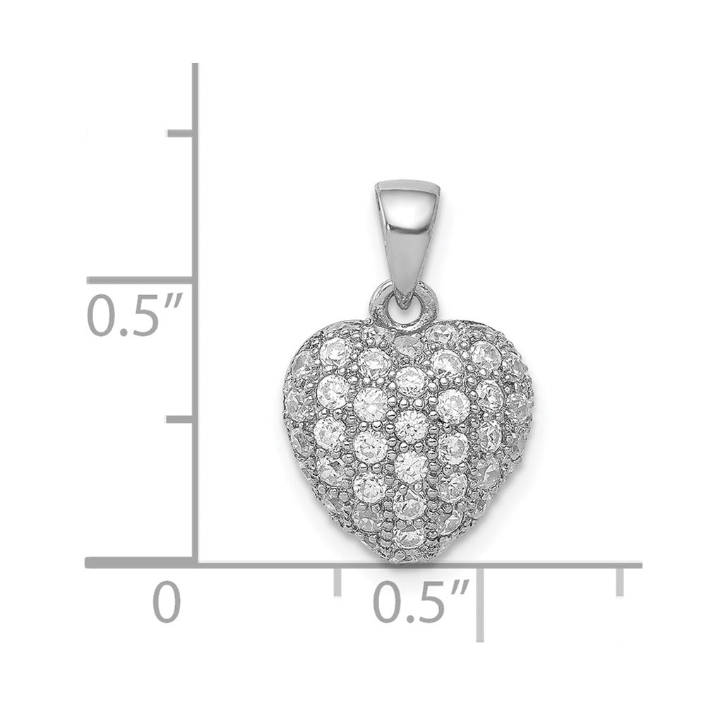 Sterling Silver Rhodium-Plated Cz Micro Pav Heart Pendant