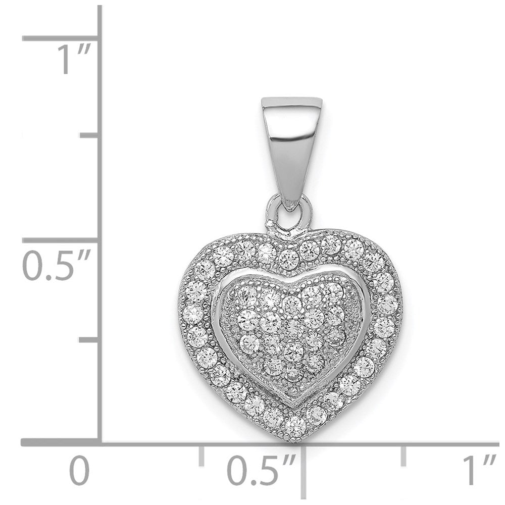 Sterling Silver Rhodium-Plated Polished Cz Heart Pendant