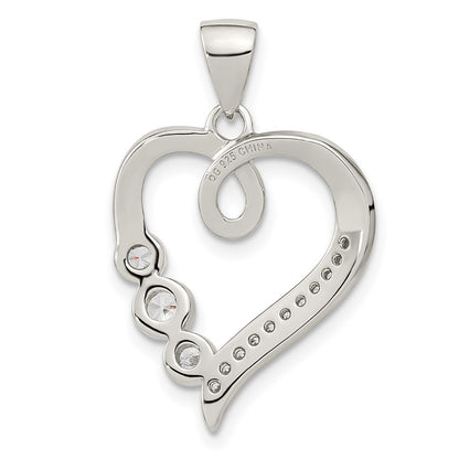 Sterling Silver Rhodium-Plated Polished Open Heart Cz Pendant