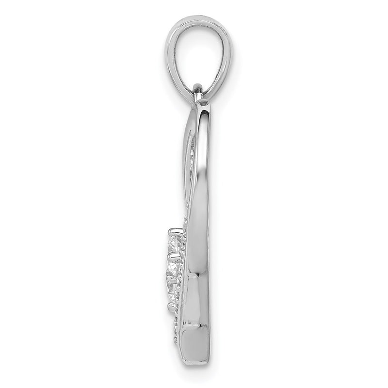 Sterling Silver Rhodium-Plated Cz Heart Pendant