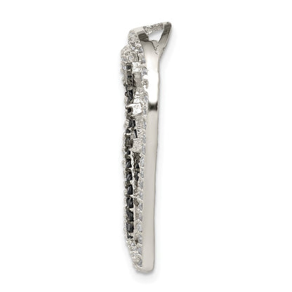 Sterling Silver Black/White Rhodium-Plated Cz Love In Heart Chain Slide