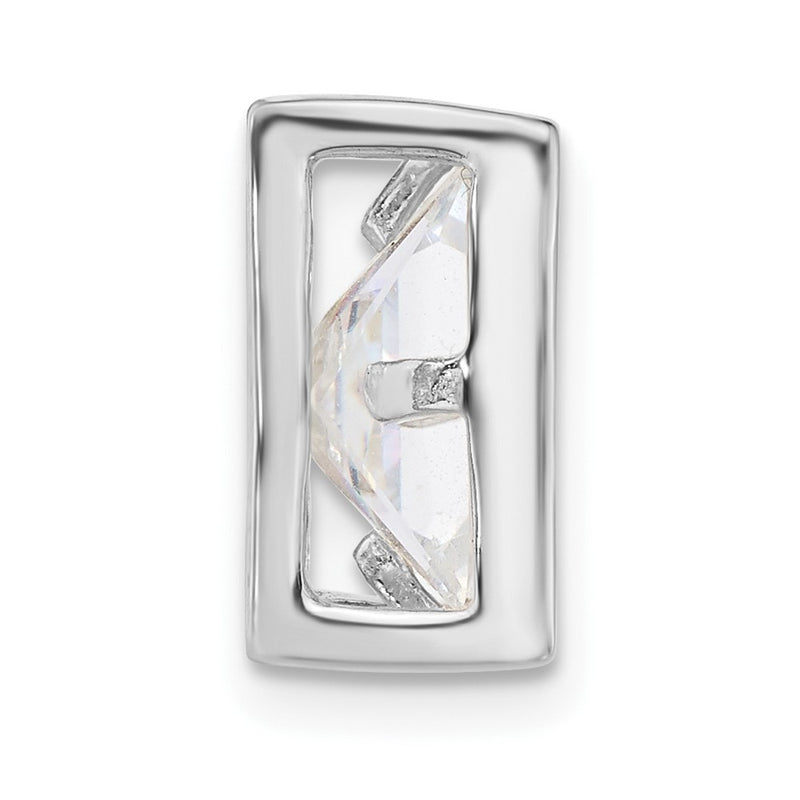 Sterling Silver Polished Large Square Shaped Cz Chain Slide