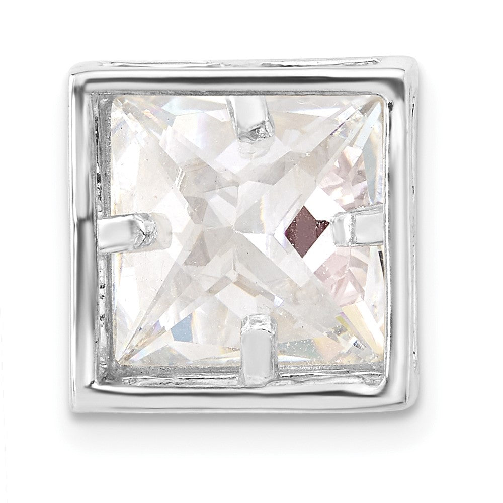 Sterling Silver Polished Large Square Shaped Cz Chain Slide