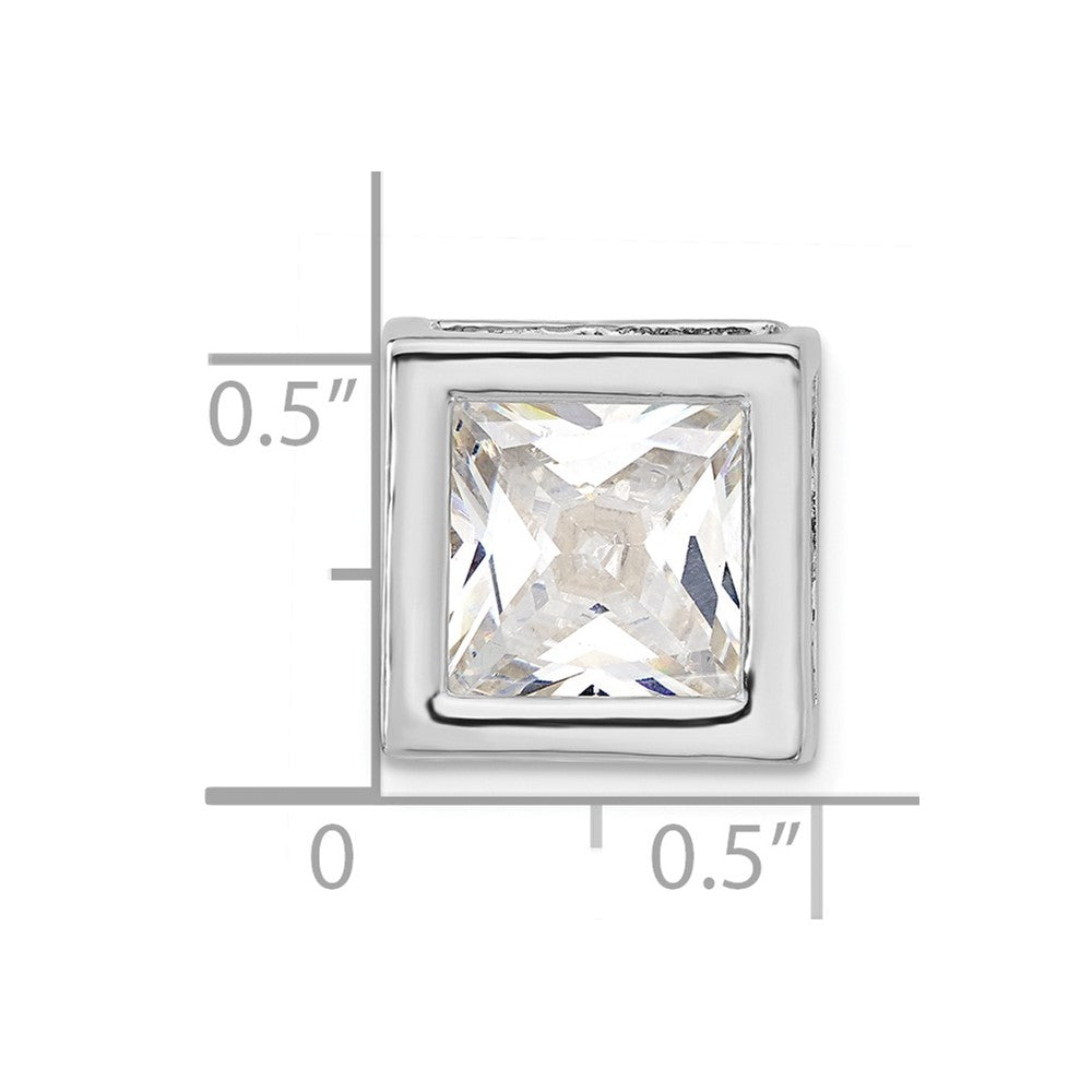 Sterling Silver Polished Large Square Shaped Cz Chain Slide
