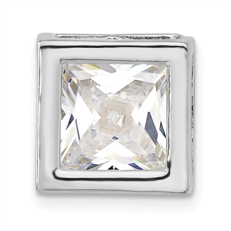 Sterling Silver Polished Large Square Shaped Cz Chain Slide