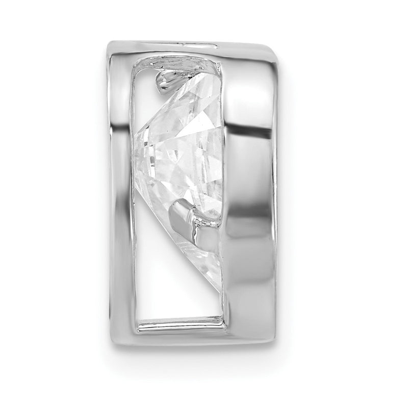 Sterling Silver Polished Large Heart Shaped Cz Chain Slide