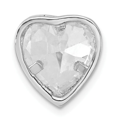 Sterling Silver Polished Large Heart Shaped Cz Chain Slide
