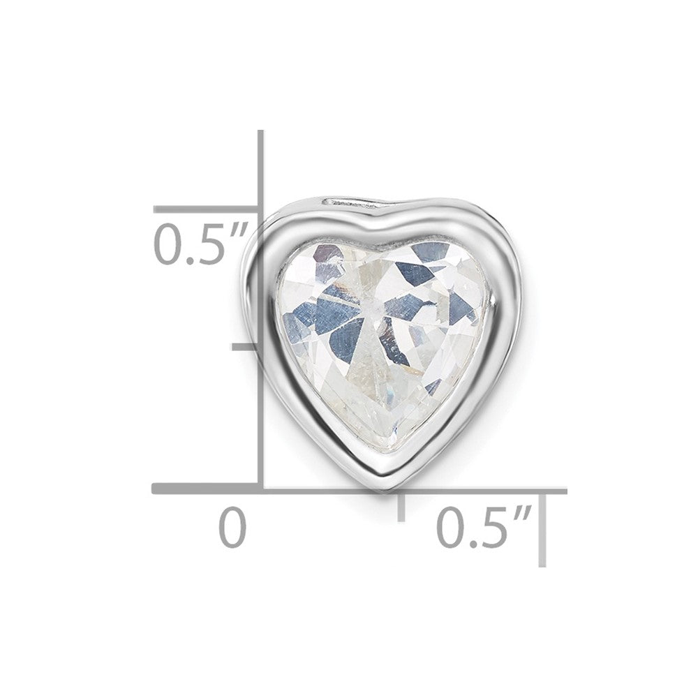 Sterling Silver Polished Large Heart Shaped Cz Chain Slide