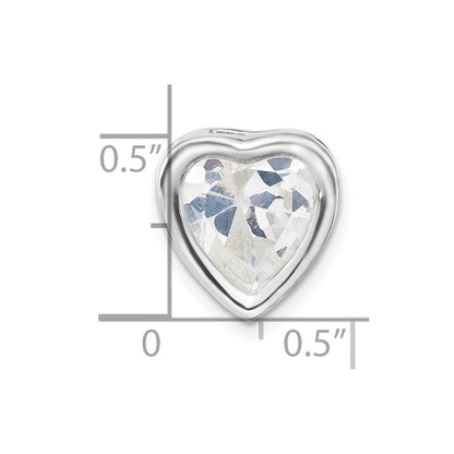 Sterling Silver Polished Large Heart Shaped Cz Chain Slide