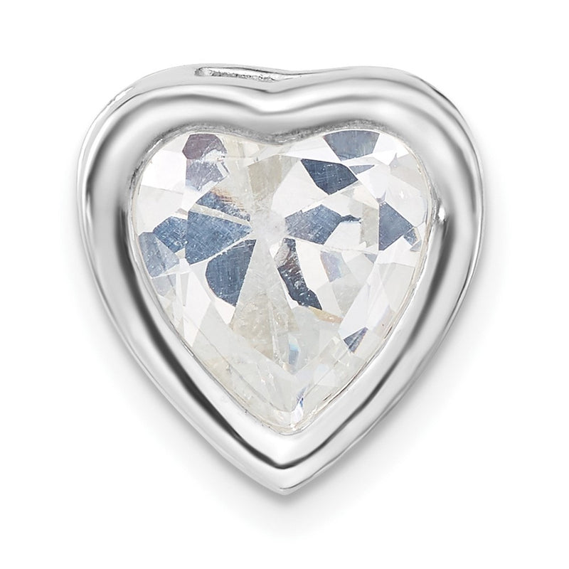 Sterling Silver Polished Large Heart Shaped Cz Chain Slide