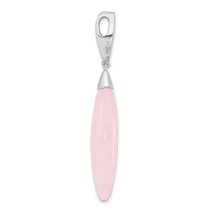 Sterling Silver Polished Cz & Pink Glass Pendant