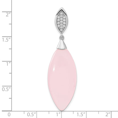 Sterling Silver Polished Cz & Pink Glass Pendant