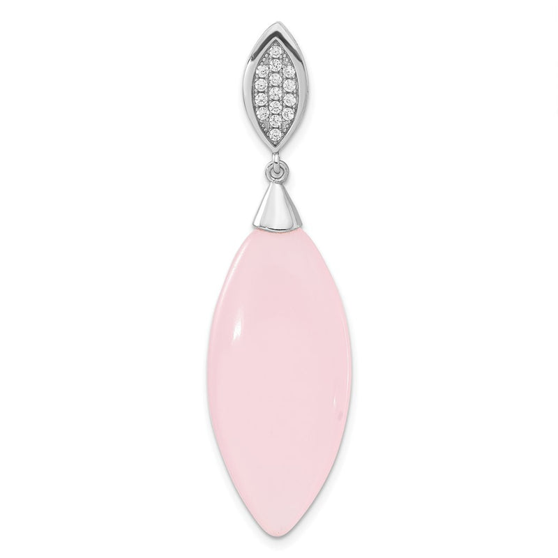 Sterling Silver Polished Cz & Pink Glass Pendant