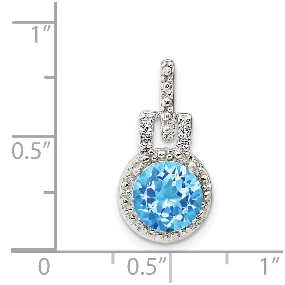 Sterling Silver Polished Topaz And White Cz Pendant