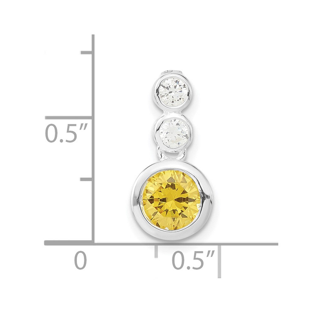 Sterling Silver Polished Yellow & Clear Cz Circles Chain Slide Pendant