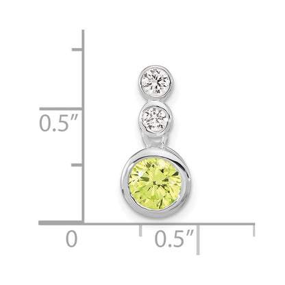 Sterling Silver Polished Green & Clear Cz Circles Chain Slide Pendant